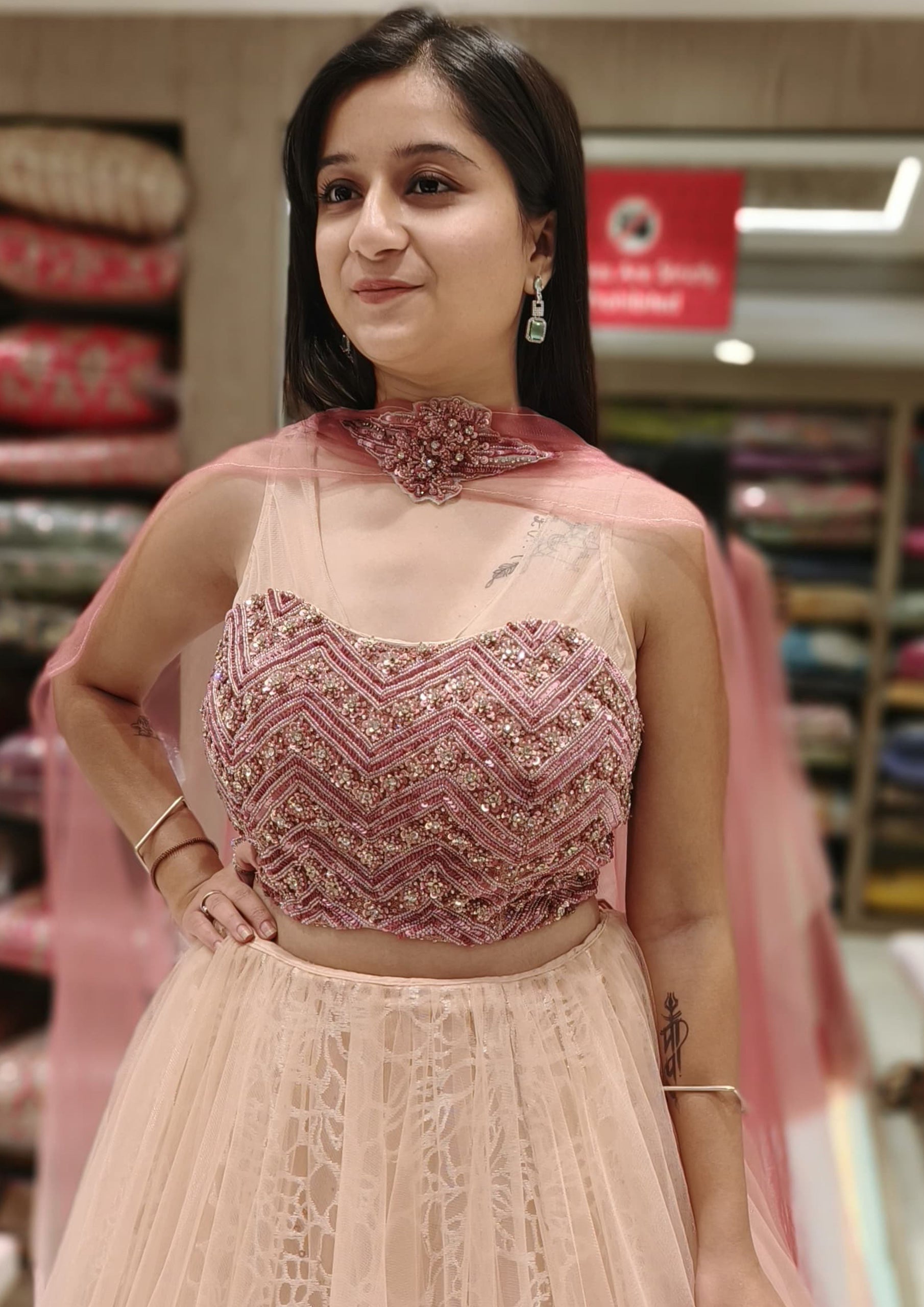 Peach Color Net Hand Work Lehenga Choli